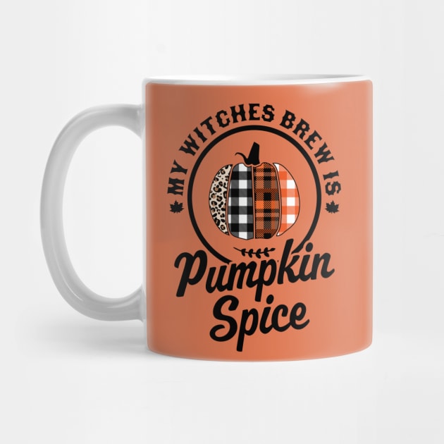 My Witches Brew Is Pumpkin Spice Halloween Plaid Leopard by OrangeMonkeyArt